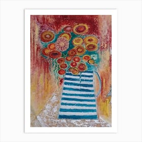 Kitchen Wall Art With Flowers in a Blue Vase Art Print