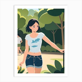 Woman Walking In The Park Art Print