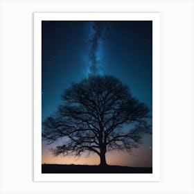 Lone Tree In The Night Sky, almost sunrise Art Print