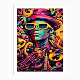 Jazz Musical Abstract - Psychedelic Man Art Print