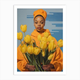 Woman Holding Yellow Tulips Art Print