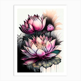 Lotus Flowers In Garden Graffiti 3 Art Print