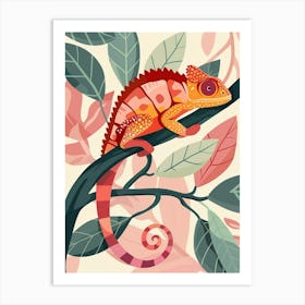 Coral Chameleon Modern Illustration 1 Art Print