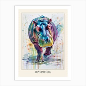 Hippopotamus Colourful Watercolour 3 Poster Art Print