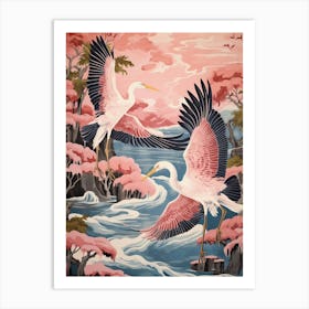 Vintage Japanese Inspired Bird Print Great Blue Heron 4 Art Print