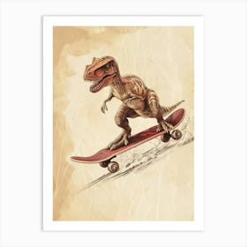 Vintage Camarasaurus Dinosaur On A Skateboard 1 Art Print