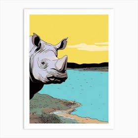 Simple Rhino Illustration By The River 3 Art Print