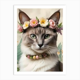 Balinese Javanese Cat With Flower Crown (19) Art Print