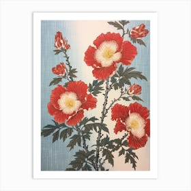 Botan Peony Vintage Botanical Woodblock Art Print