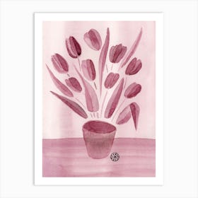 Mauve Tulips - floral flower watercolor Art Print