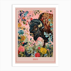 Floral Animal Painting Bison 1 Poster Art Print