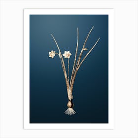 Gold Botanical Daffodil on Dusk Blue Art Print