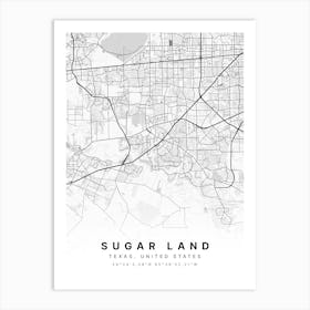 Sugar Land Texas USA White Map Poster