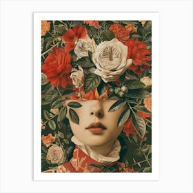 Portrait Of A Woman With Flowers Art Print