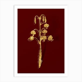 Vintage Lilium Pyrenaicum Botanical in Gold on Red n.0340 Art Print