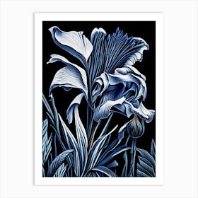 Blue Flag Iris Wildflower Linocut Art Print