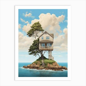 Little Beach House And Tree Draw Art Print 0 Art Print