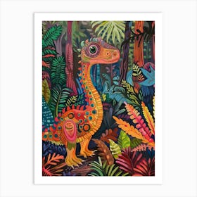 Colourful Dinosaur In The Leaves 2 Art Print