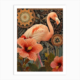 Greater Flamingo And Hibiscus Boho Print 4 Art Print
