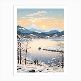 Lake Toya In Hokkaido, Ukiyo E Drawing 2 Art Print