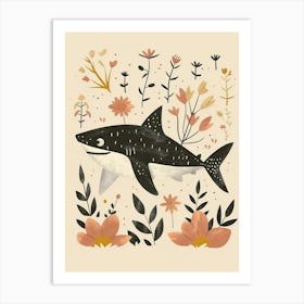 Muted Pastel Cute Shark With Flowers Illustration 1 Art Print