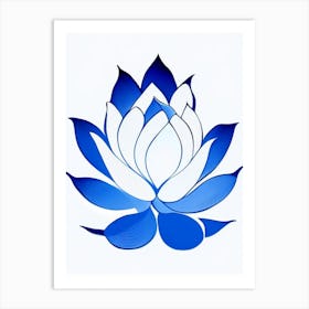 Lotus Symbol Blue And White Line Drawing Art Print