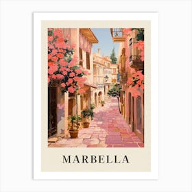 Marbella Spain 6 Vintage Pink Travel Illustration Poster Art Print