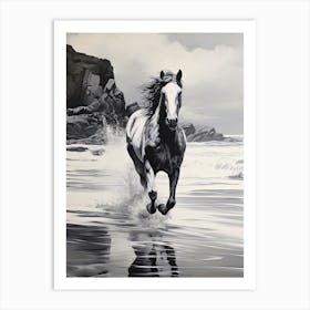 A Horse Oil Painting In Rhossili Bay, Wales Uk, Portrait 3 Art Print
