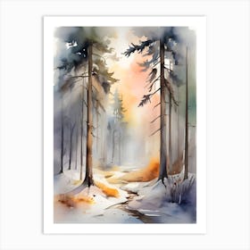 Watercolor Of A Winter Forest 1 Art Print