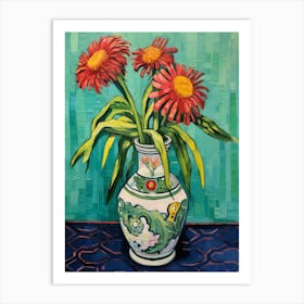 Flowers In A Vase Still Life Painting Gaillardia 2 Art Print