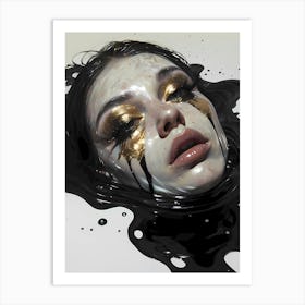 Drenched in Midnight, Bathed in Gold: Woman In Black And Gold Art Print