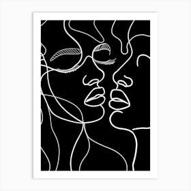 Black And White Abstract Women Faces In Line 4 Art Print