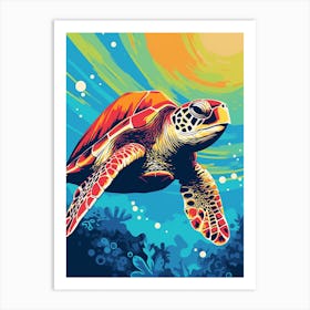 Sea Turtle Swimming Colour Pop 4 Art Print