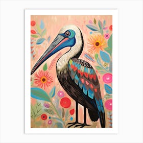 Pink Scandi Brown Pelican 3 Art Print