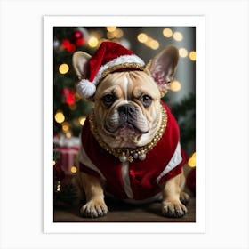 French Bulldog In Santa Hat Art Print