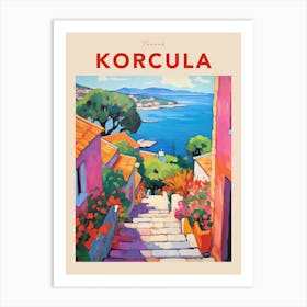 Korcula Croatia 4 Fauvist Travel Poster Art Print