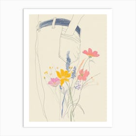 Flowers And Blue Jeans Line Art 2 Art Print