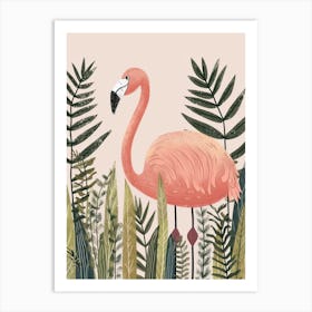 Chilean Flamingo Ferns Minimalist Illustration 3 Art Print