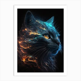 Black Fire Kitten in Space Art Print