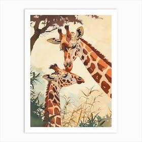 Giraffe & Calf Digital Illustration Art Print