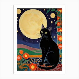 Black Cat In The Moonlight Art Print