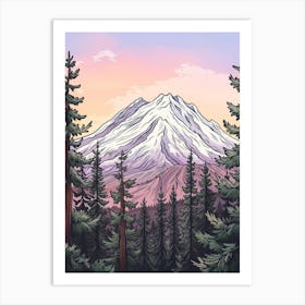 Mount Shasta Usa Color Line Drawing (1) Art Print