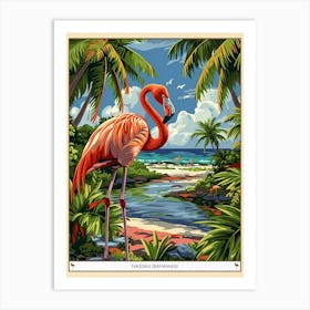 Greater Flamingo Nassau Bahamas Tropical Illustration 2 Poster Art Print