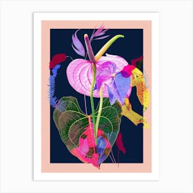 Flamingo Flower (Anthurium) 1 Neon Flower Collage Art Print