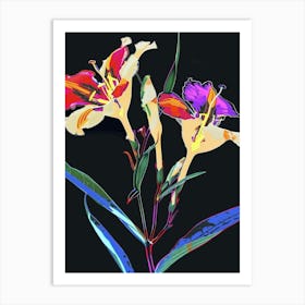 Neon Flowers On Black Lisianthus 2 Art Print