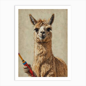 Llama With A Pencil Art Print