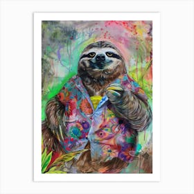 Animal Party: Crumpled Cute Critters with Cocktails and Cigars Sloth 4 Art Print