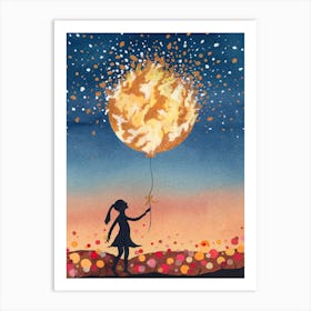 Girl with the Moon Balloon Art Print