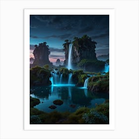 Waterfall At Night Art Print