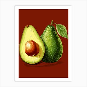 Avocados On A Red Background Art Print